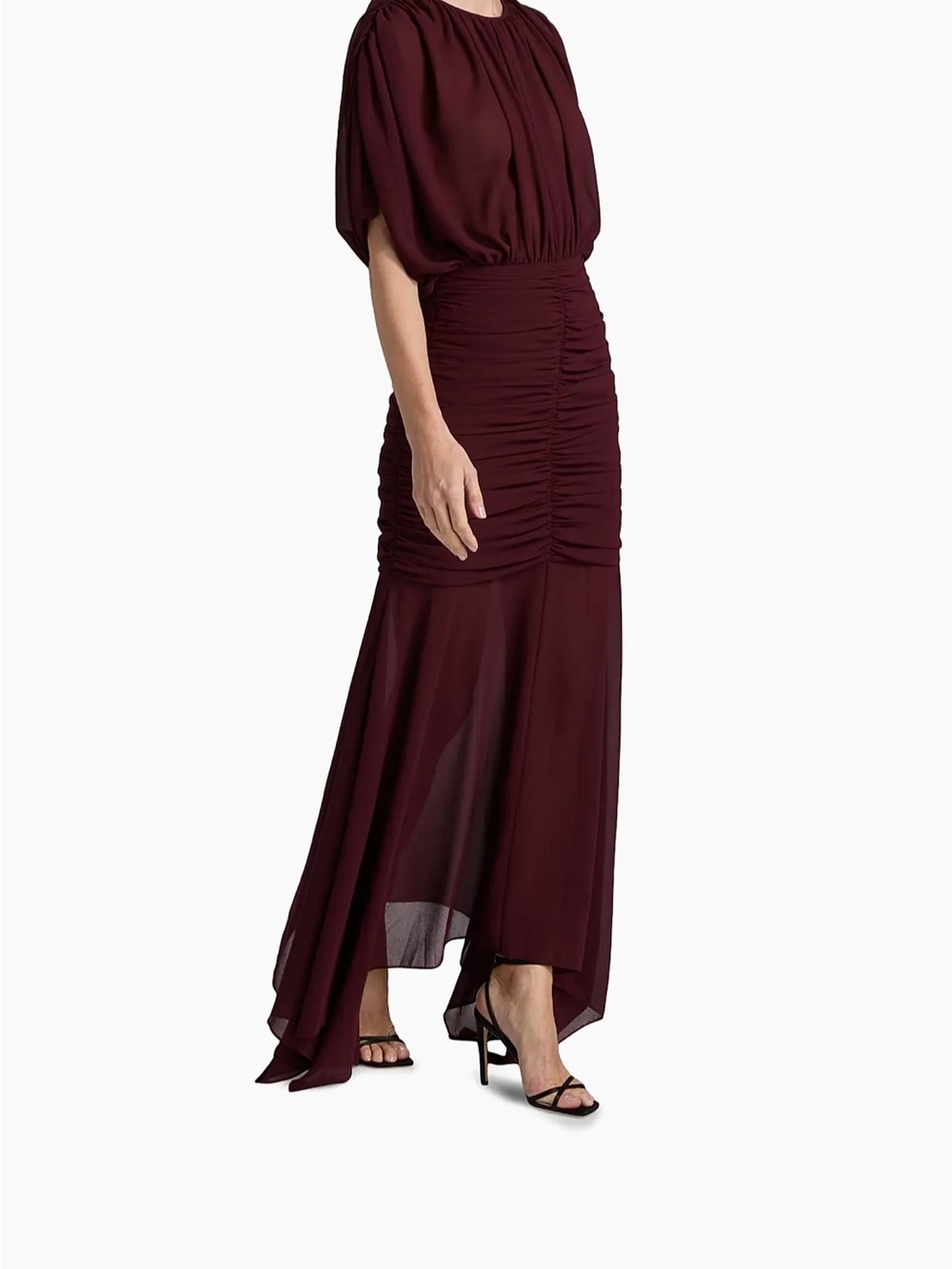 Ronny Kobo - Louisa Dress- NEW WITH TAGS Burgundy Asymmetric Ruched Maxi Dress